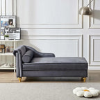 Velvet Chaise Lounge Chair with Storage, Single, Pink / Beige / Navy Blue / Khaki / Grey