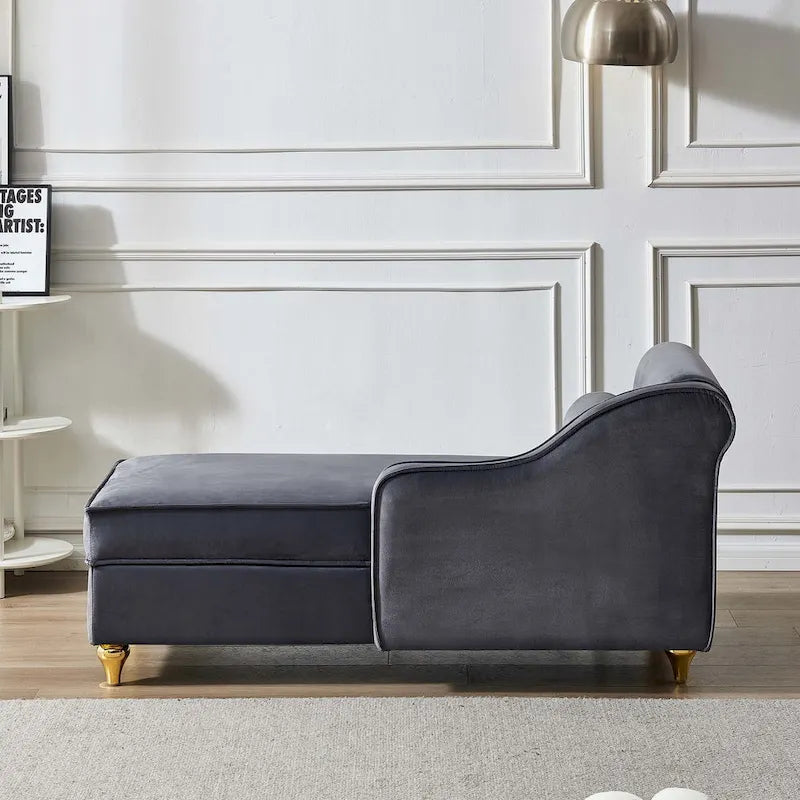 Velvet Chaise Lounge Chair with Storage, Single, Pink / Beige / Navy Blue / Khaki / Grey