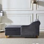 Velvet Chaise Lounge Chair with Storage, Single, Pink / Beige / Navy Blue / Khaki / Grey