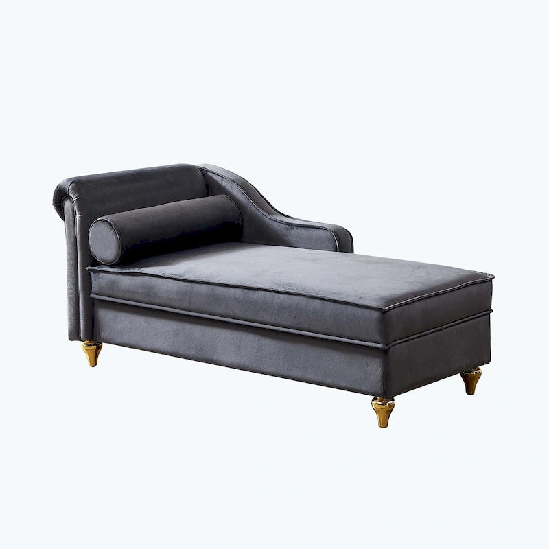 Velvet Chaise Lounge Chair with Storage, Single, Pink / Beige / Navy Blue / Khaki / Grey