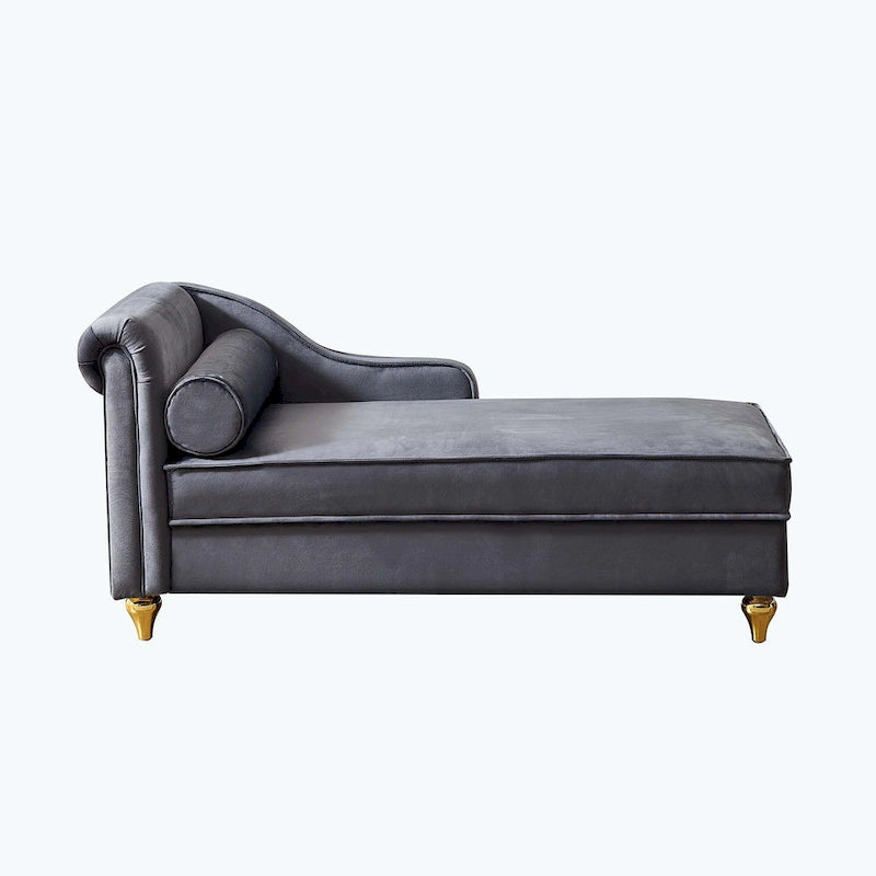 Velvet Chaise Lounge Chair with Storage, Single, Pink / Beige / Navy Blue / Khaki / Grey
