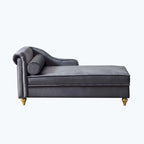 Velvet Chaise Lounge Chair with Storage, Single, Pink / Beige / Navy Blue / Khaki / Grey