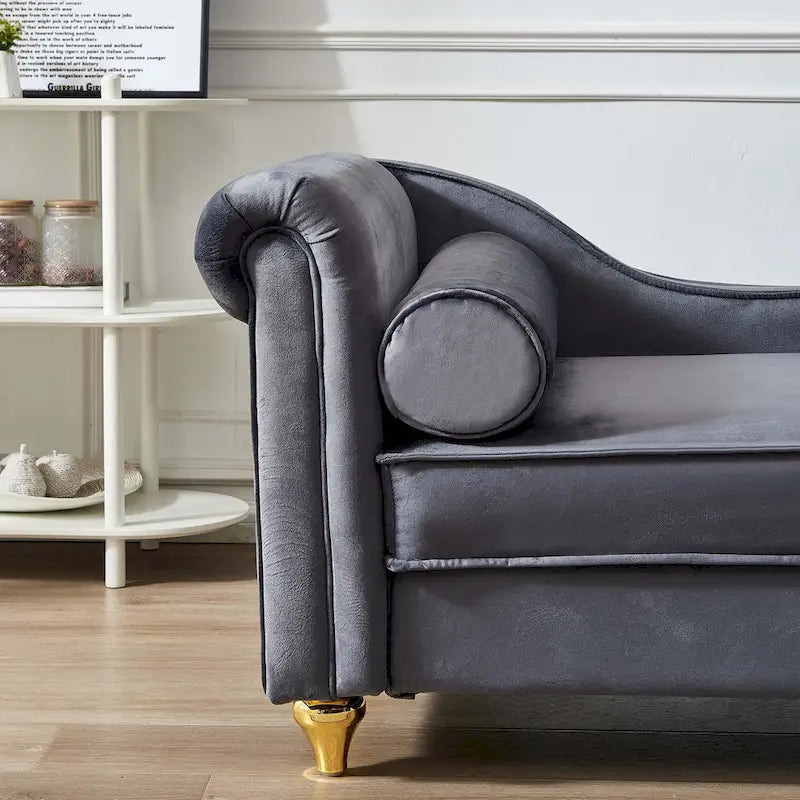 Velvet Chaise Lounge Chair with Storage, Single, Pink / Beige / Navy Blue / Khaki / Grey