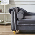 Velvet Chaise Lounge Chair with Storage, Single, Pink / Beige / Navy Blue / Khaki / Grey