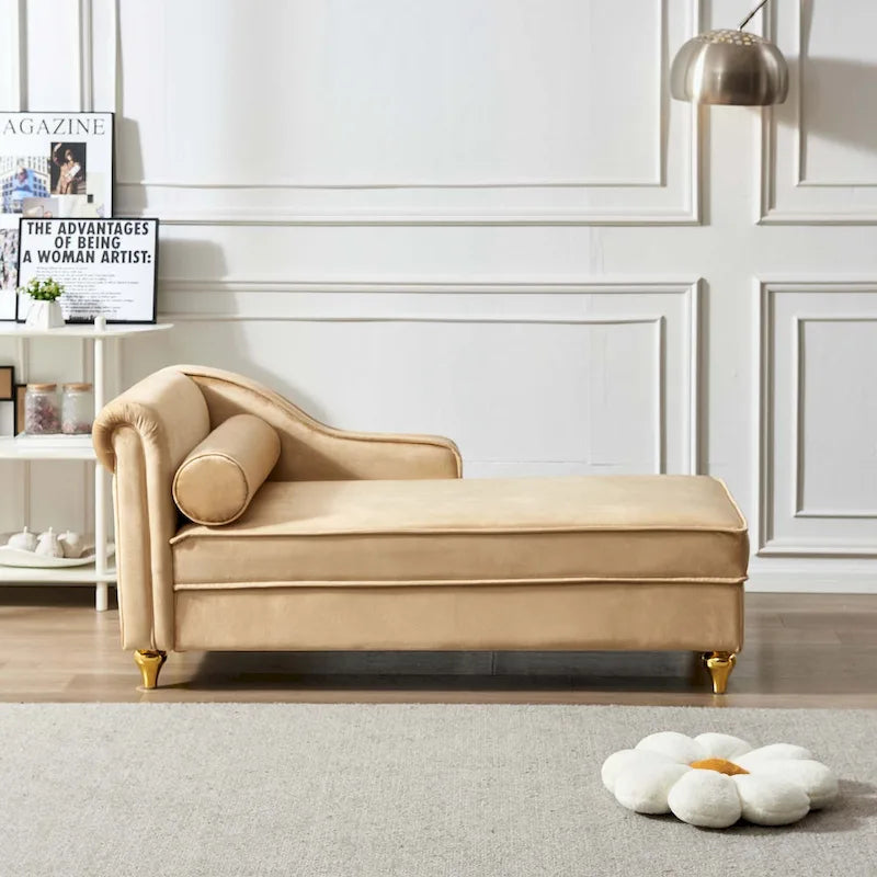 Velvet Chaise Lounge Chair with Storage, Single, Pink / Beige / Navy Blue / Khaki / Grey