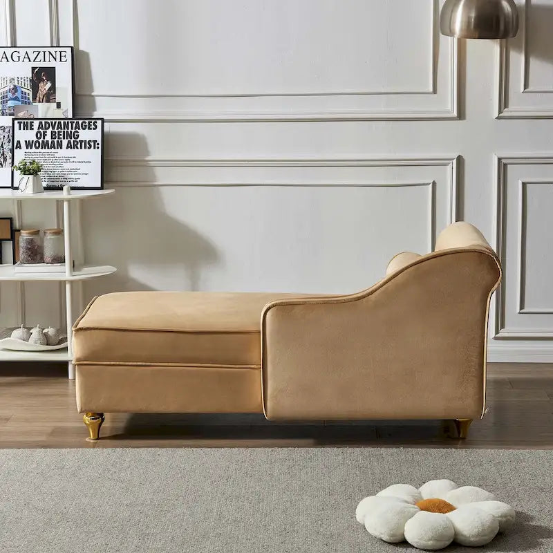 Velvet Chaise Lounge Chair with Storage, Single, Pink / Beige / Navy Blue / Khaki / Grey