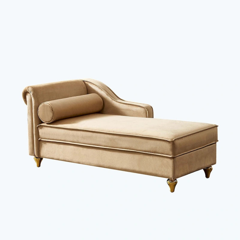 Velvet Chaise Lounge Chair with Storage, Single, Pink / Beige / Navy Blue / Khaki / Grey