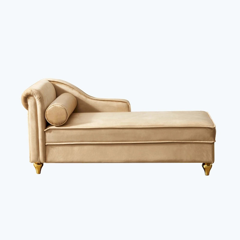 Velvet Chaise Lounge Chair with Storage, Single, Pink / Beige / Navy Blue / Khaki / Grey