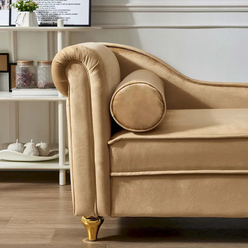 Velvet Chaise Lounge Chair with Storage, Single, Pink / Beige / Navy Blue / Khaki / Grey
