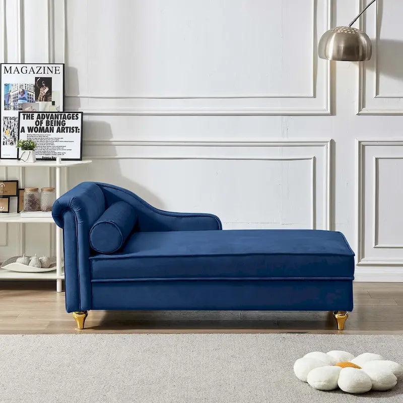 Velvet Chaise Lounge Chair with Storage, Single, Pink / Beige / Navy Blue / Khaki / Grey