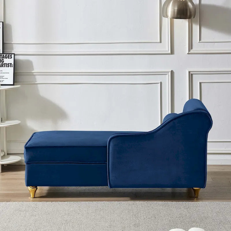 Velvet Chaise Lounge Chair with Storage, Single, Pink / Beige / Navy Blue / Khaki / Grey
