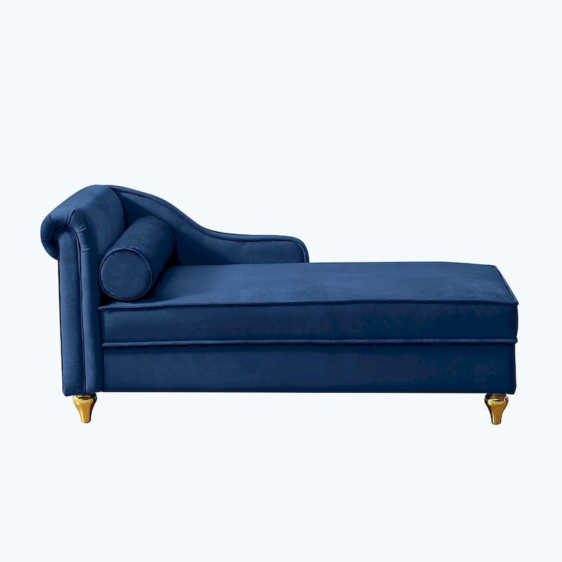 Velvet Chaise Lounge Chair with Storage, Single, Pink / Beige / Navy Blue / Khaki / Grey