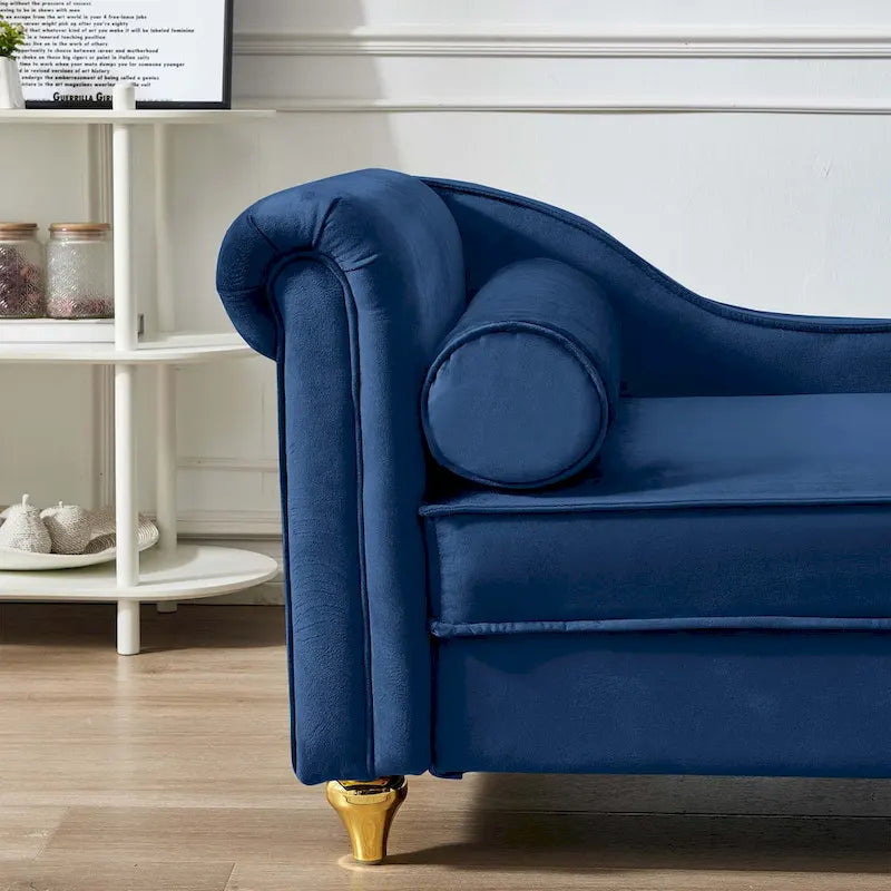 Velvet Chaise Lounge Chair with Storage, Single, Pink / Beige / Navy Blue / Khaki / Grey