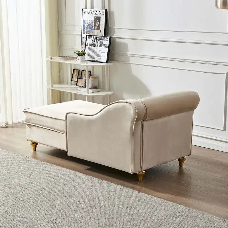 Velvet Chaise Lounge Chair with Storage, Single, Pink / Beige / Navy Blue / Khaki / Grey