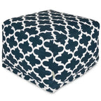Peach/Navy/Teal/Gray Trellis Pattern Indoor Outdoor Ottoman Pouf, 1-Seat, 27"x27"x17"