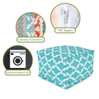 Peach/Navy/Teal/Gray Trellis Pattern Indoor Outdoor Ottoman Pouf, 1-Seat, 27"x27"x17"