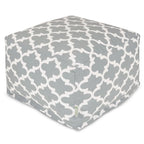 Peach/Navy/Teal/Gray Trellis Pattern Indoor Outdoor Ottoman Pouf, 1-Seat, 27"x27"x17"
