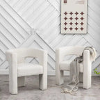 Cream/Black/Grey Boucle Accent Chair, Tripod Base, Set of 2
