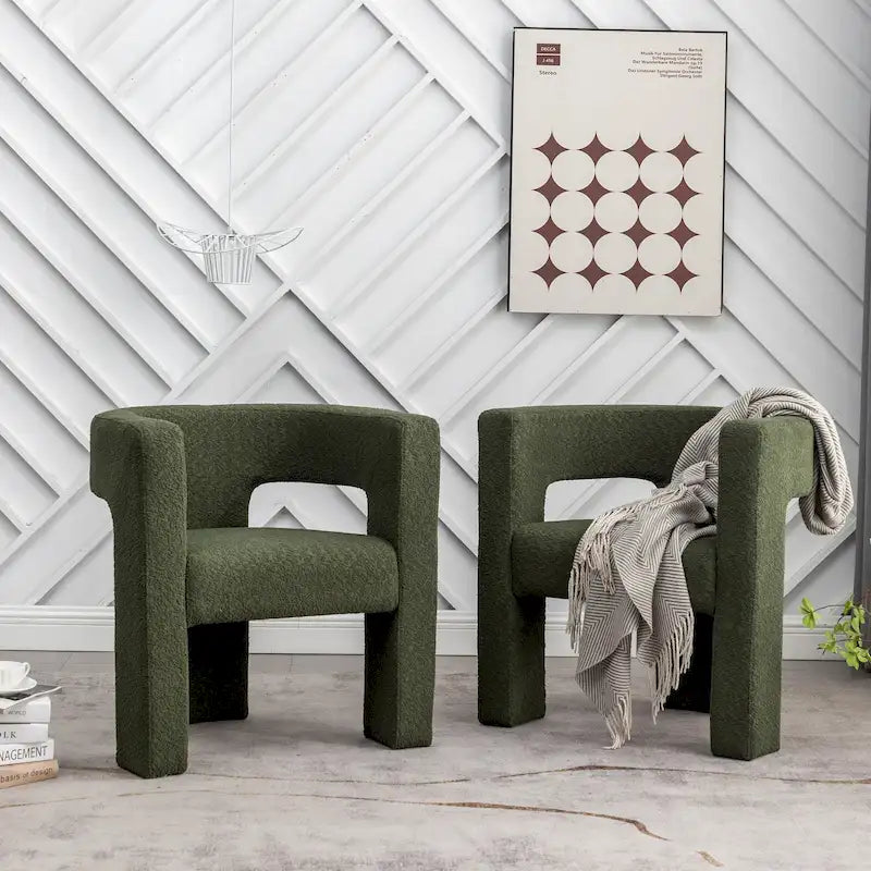 Fauteuil d'appoint en tissu bouclette crème/noir/gris, piètement trépied, lot de 2