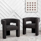 Cream/Black/Grey Boucle Accent Chair, Tripod Base, Set of 2