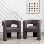 Cream/Black/Grey Boucle Accent Chair, Tripod Base, Set of 2