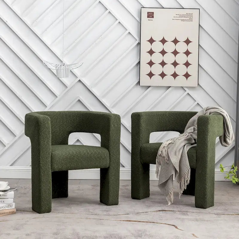 Cream/Black/Grey Boucle Accent Chair, Tripod Base, Set of 2