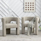 Cream/Black/Grey Boucle Accent Chair, Tripod Base, Set of 2