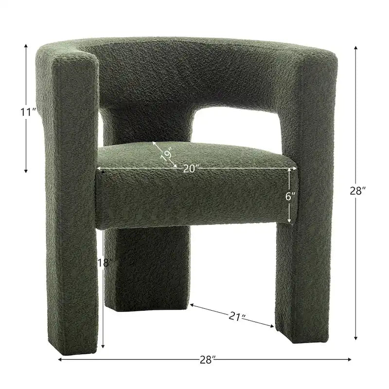 Cream/Black/Grey Boucle Accent Chair, Tripod Base, Set of 2