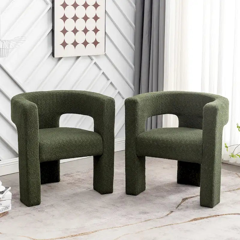 Cream/Black/Grey Boucle Accent Chair, Tripod Base, Set of 2