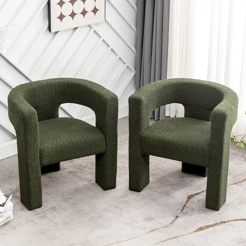 Cream/Black/Grey Boucle Accent Chair, Tripod Base, Set of 2
