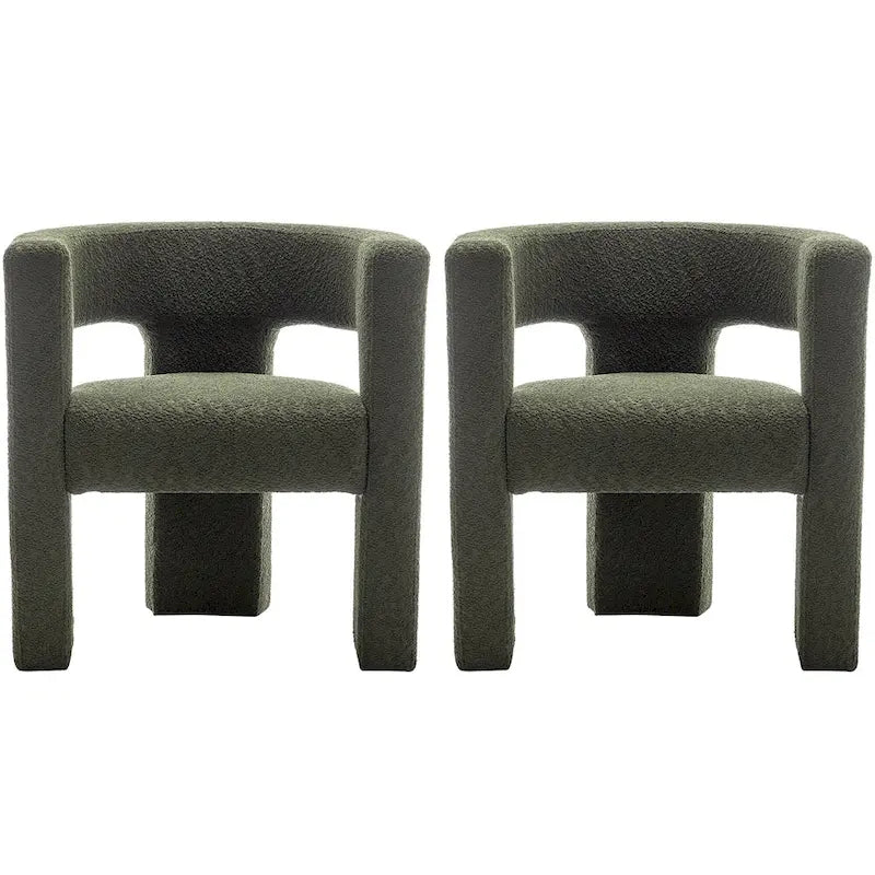 Cream/Black/Grey Boucle Accent Chair, Tripod Base, Set of 2