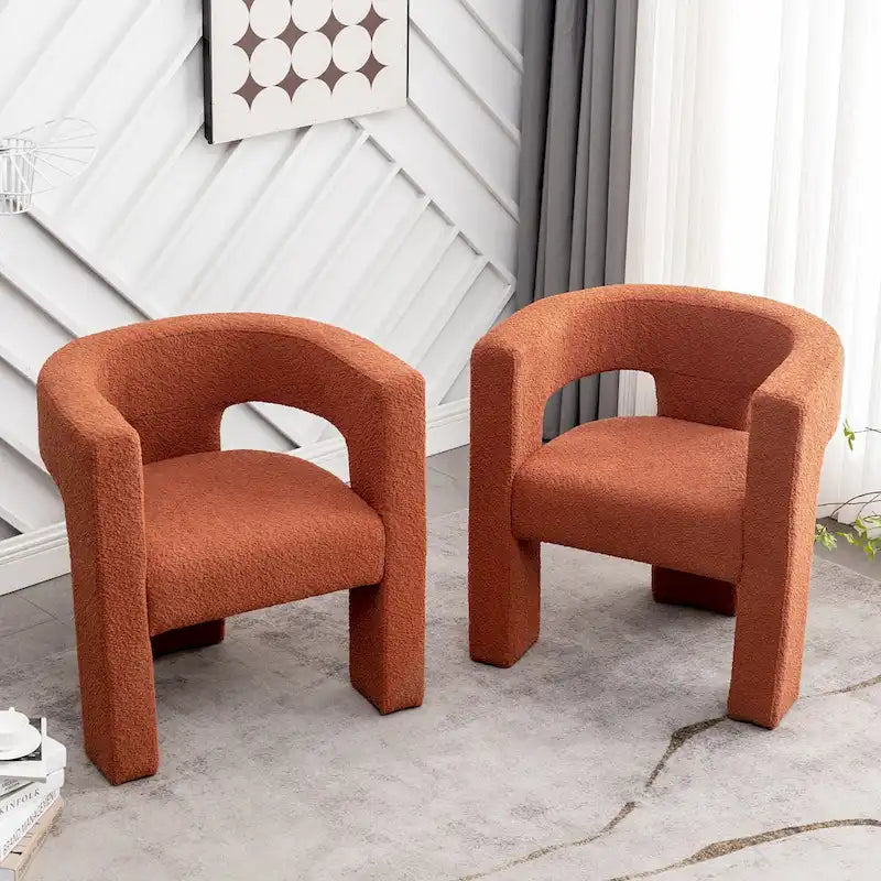 Cream/Black/Grey Boucle Accent Chair, Tripod Base, Set of 2