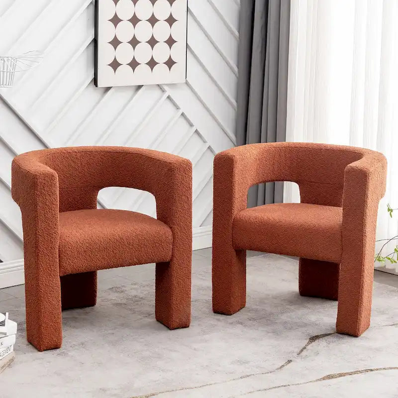 Cream/Black/Grey Boucle Accent Chair, Tripod Base, Set of 2