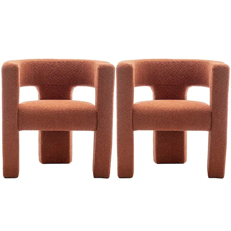 Cream/Black/Grey Boucle Accent Chair, Tripod Base, Set of 2