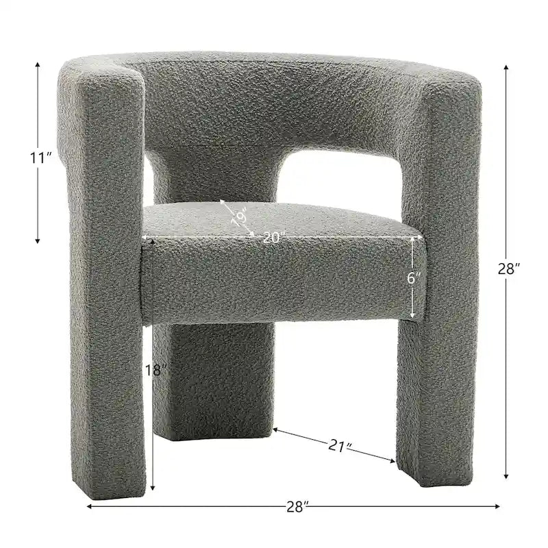 Cream/Black/Grey Boucle Accent Chair, Tripod Base, Set of 2