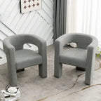 Cream/Black/Grey Boucle Accent Chair, Tripod Base, Set of 2
