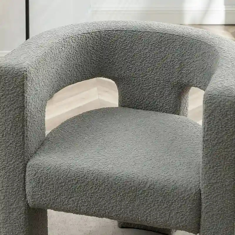 Cream/Black/Grey Boucle Accent Chair, Tripod Base, Set of 2