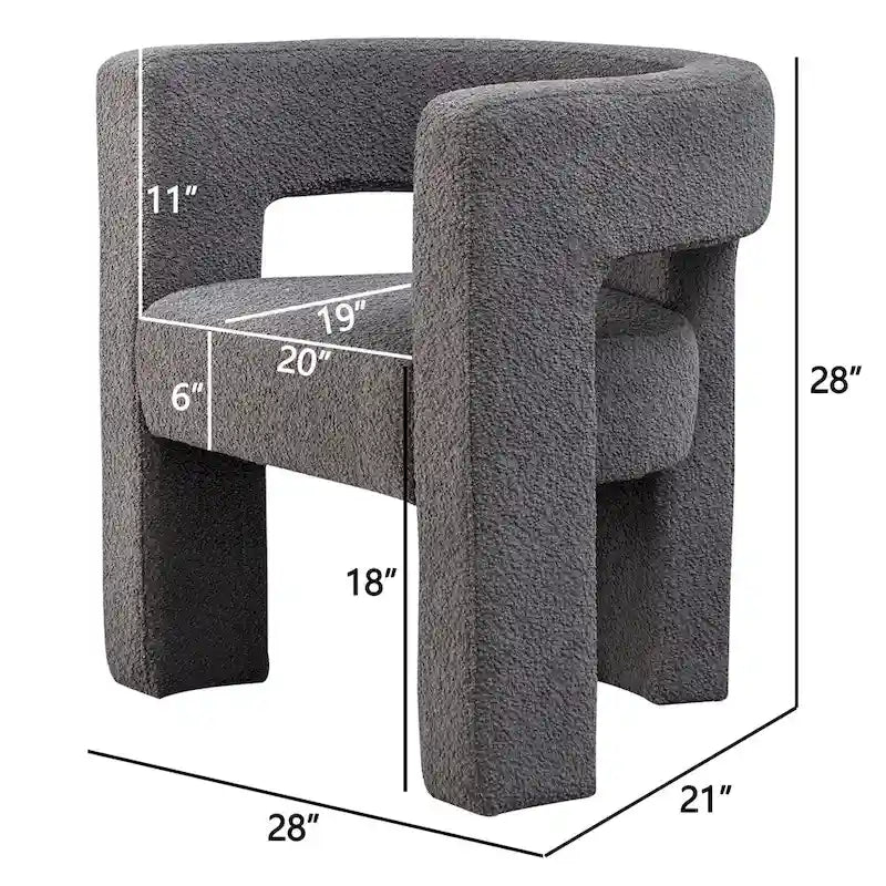 Cream/Black/Grey Boucle Accent Chair, Tripod Base, Set of 2