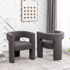 Cream/Black/Grey Boucle Accent Chair, Tripod Base, Set of 2