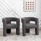 Cream/Black/Grey Boucle Accent Chair, Tripod Base, Set of 2