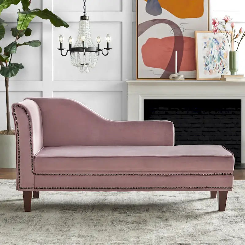 Velvet Storage Chaise Lounge – Lavender Grey / Beige / Light Grey / Midnight Blue, Single