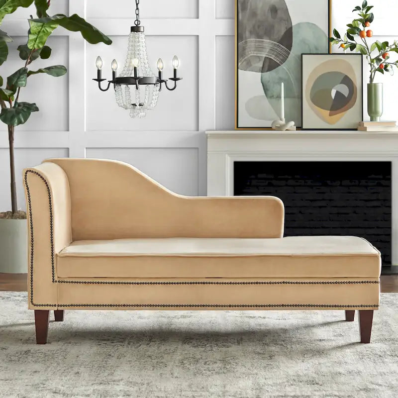 Velvet Storage Chaise Lounge – Lavender Grey / Beige / Light Grey / Midnight Blue, Single