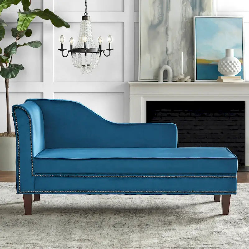 Velvet Storage Chaise Lounge – Lavender Grey / Beige / Light Grey / Midnight Blue, Single