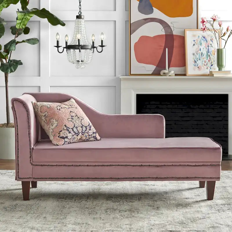 Velvet Storage Chaise Lounge – Lavender Grey / Beige / Light Grey / Midnight Blue, Single
