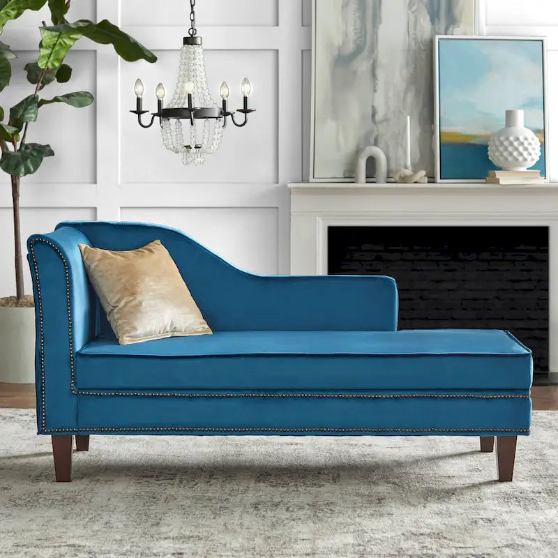Velvet Storage Chaise Lounge – Lavender Grey / Beige / Light Grey / Midnight Blue, Single