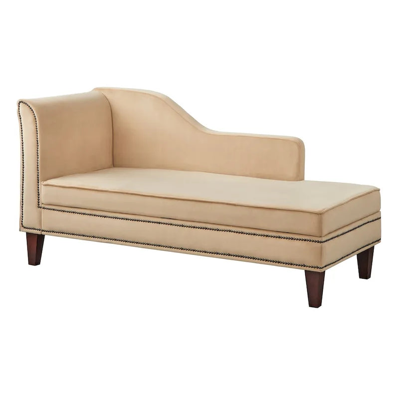 Velvet Storage Chaise Lounge – Lavender Grey / Beige / Light Grey / Midnight Blue, Single
