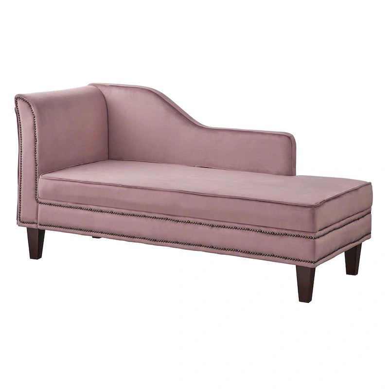 Velvet Storage Chaise Lounge – Lavender Grey / Beige / Light Grey / Midnight Blue, Single