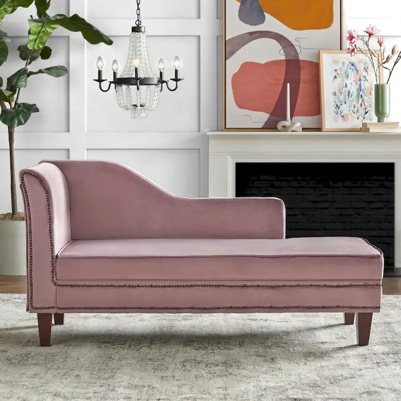 Velvet Storage Chaise Lounge – Lavender Grey / Beige / Light Grey / Midnight Blue, Single