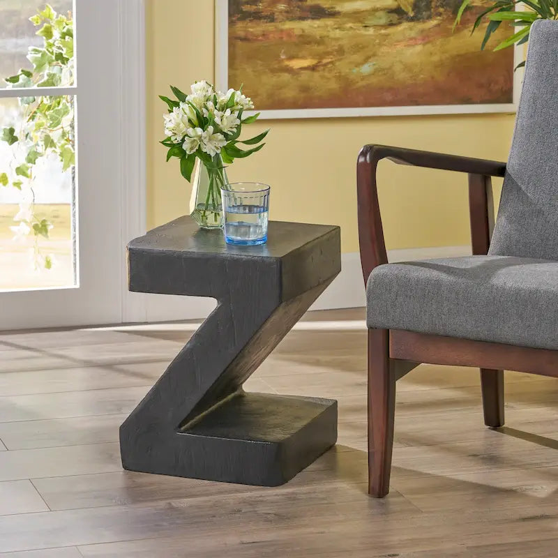 Black / Light Gray Z-Shape Outdoor Lightweight Concrete Side Table