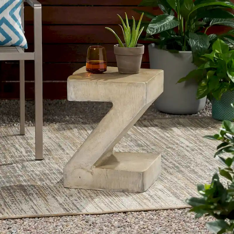 Black / Light Gray Z-Shape Outdoor Lightweight Concrete Side Table